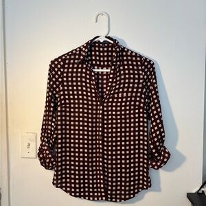 The Limited Brown and Black Button Down Shirt with Notched Collar